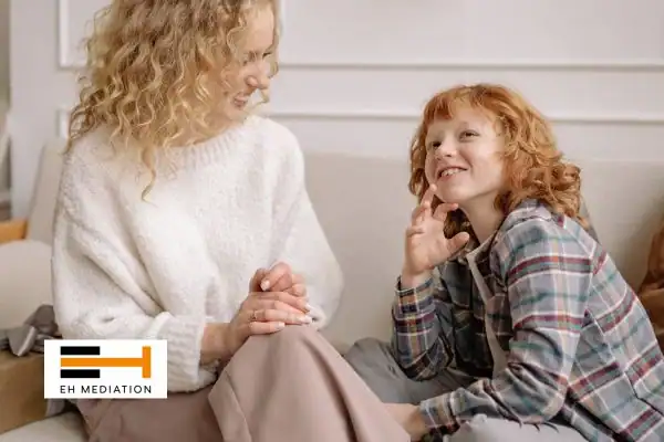 Happy mother and child after sorting child arrangements mediation Billericay